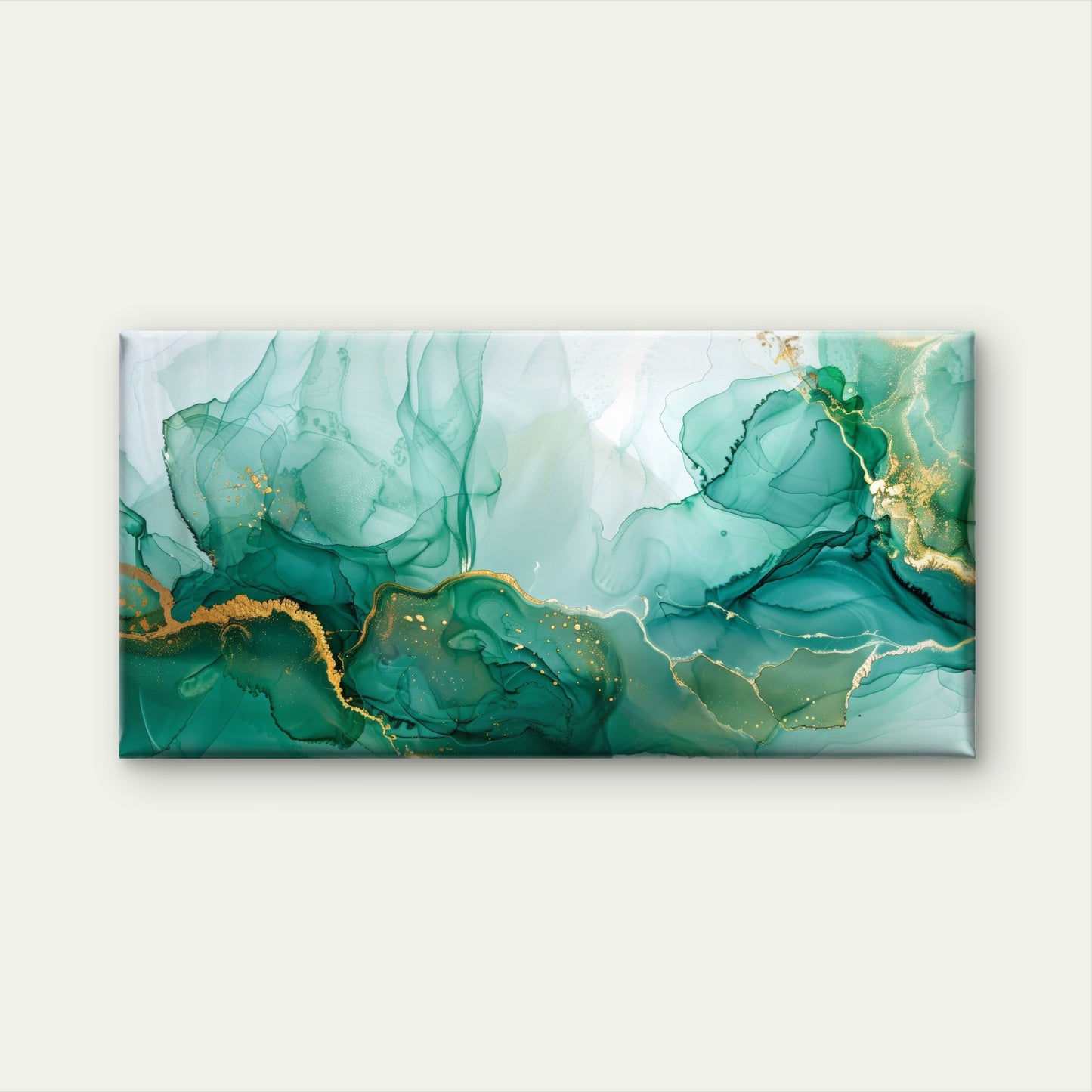 Emerald Gold Fluid Abstract Wall Art Canvas Office Home Room Framed 120x60cm