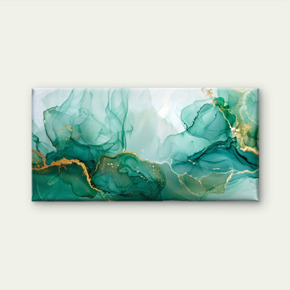 Emerald Gold Fluid Abstract Wall Art Canvas Office Home Room Framed 120x60cm