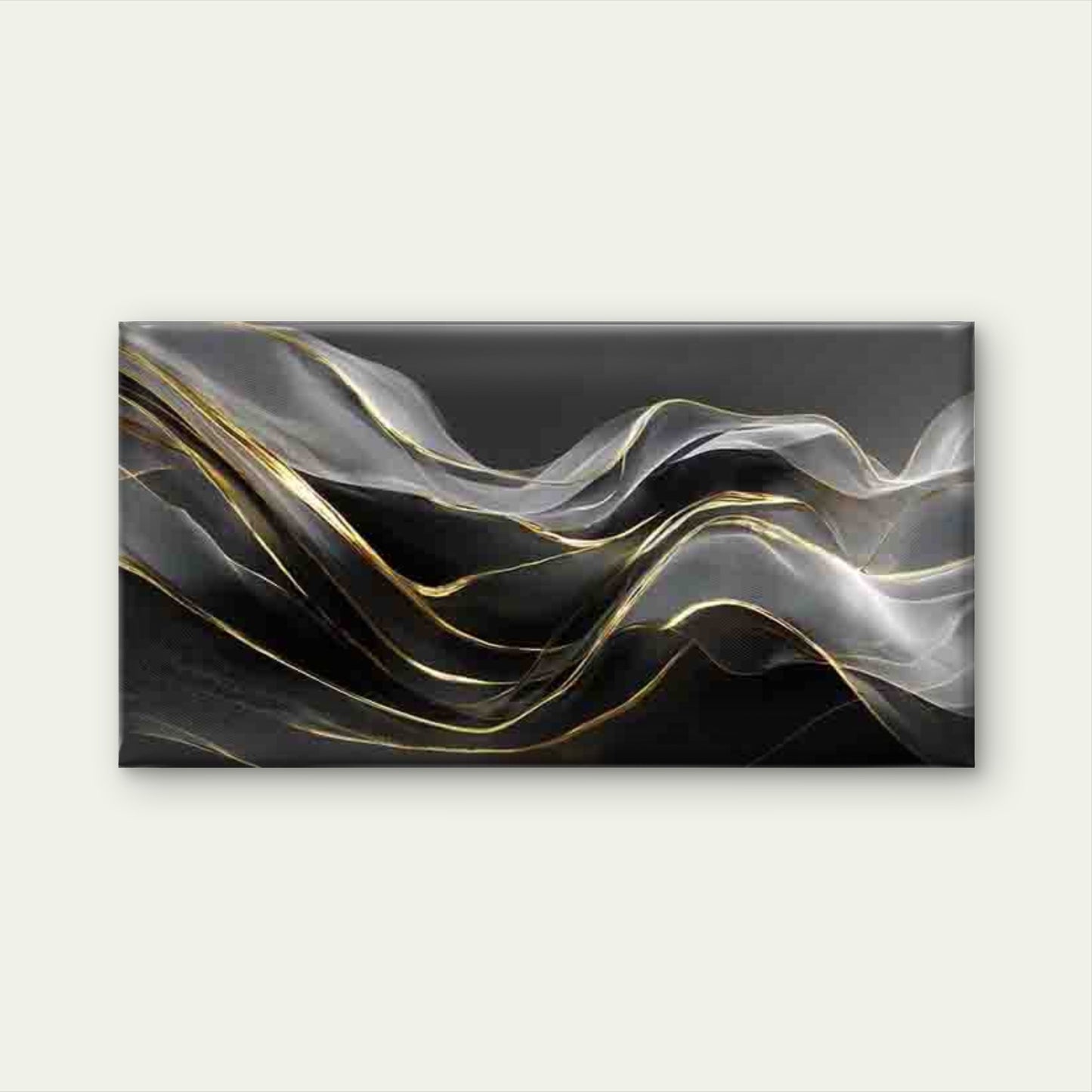 Abstract Black and Golden Waves Wall Art Canvas Office Home Room Framed 120x60cm