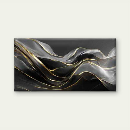 Abstract Black and Golden Waves Wall Art Canvas Office Home Room Framed 120x60cm