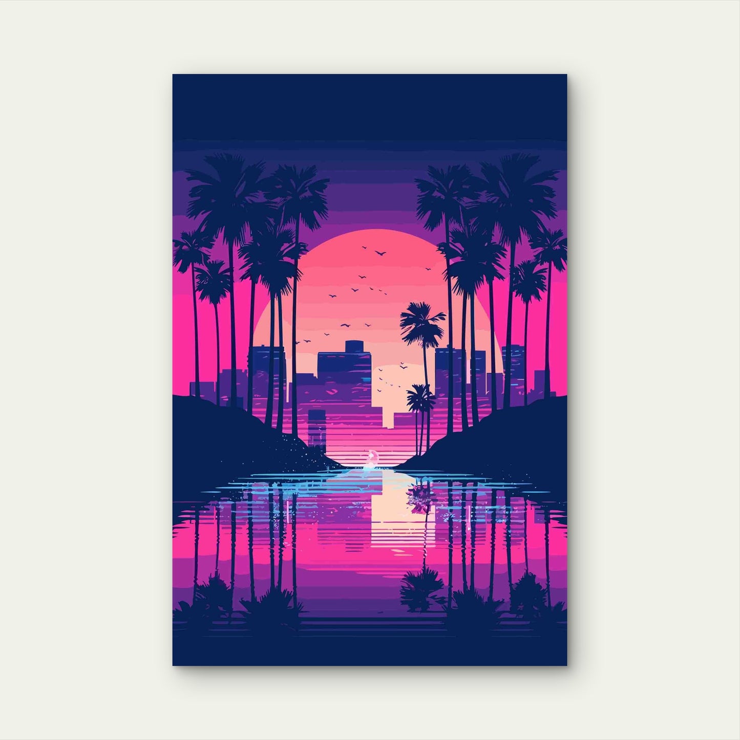 Neon Sunset Over the Synthwave City 60x90cm Metal Print Ready to Hang - Bella Home Decor