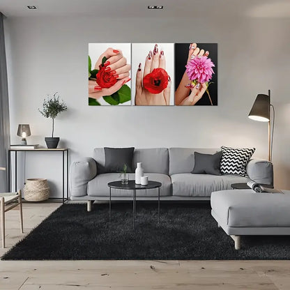 3pcs Abstract Floral Canvas Metal Print Ready to Hang Art - Bella Home Decor
