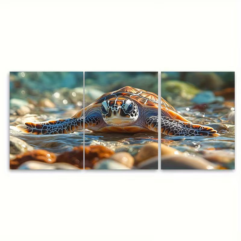 3pcs Baby Sea Turtle Ocean Metal Print Ready to Hang Art