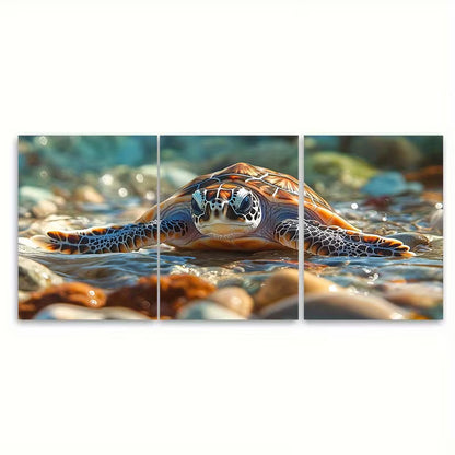 3pcs Baby Sea Turtle Ocean Metal Print Ready to Hang Art