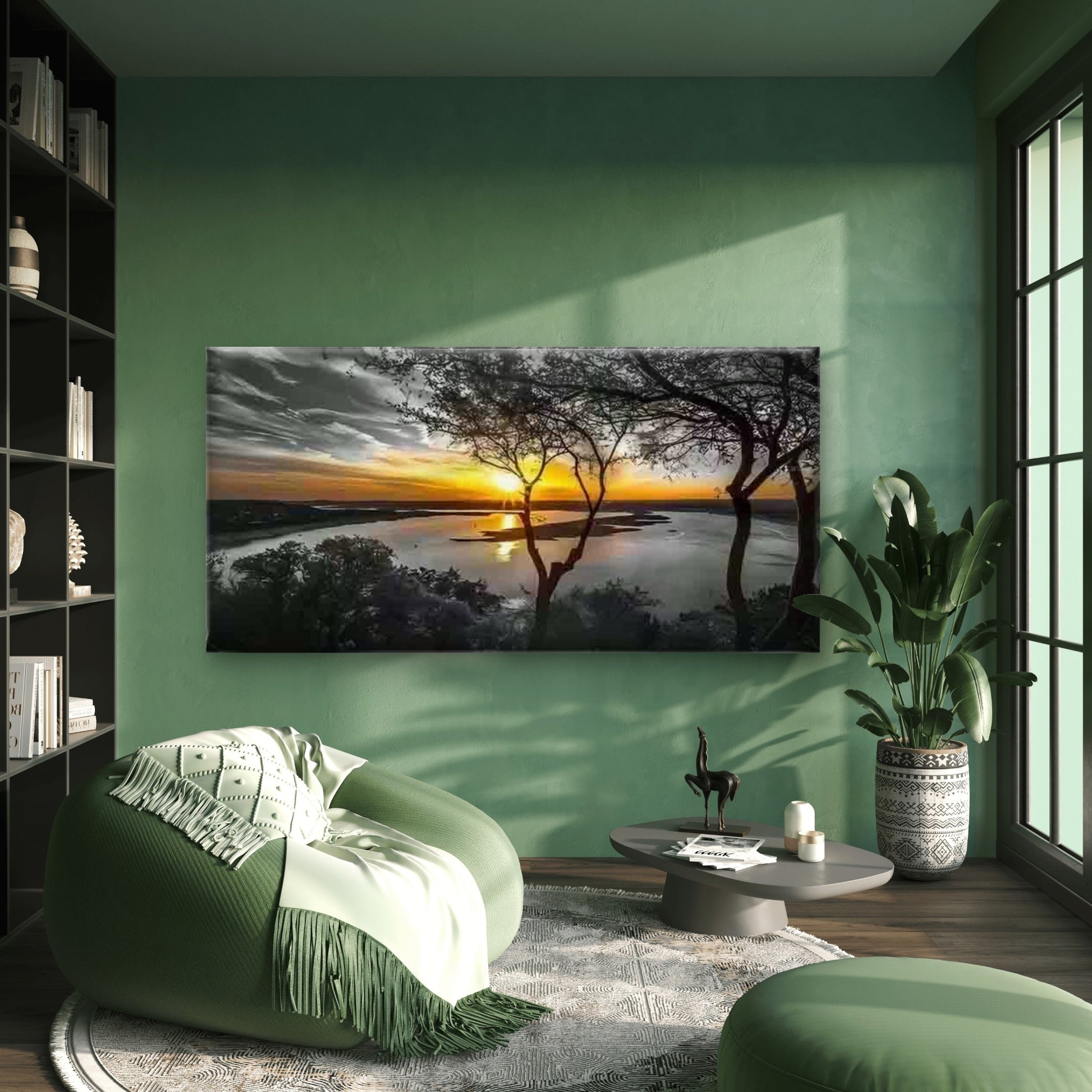 Sunset Lake View Wall Art Canvas Office Home Room Framed 120x60cm - Bella Home Decor