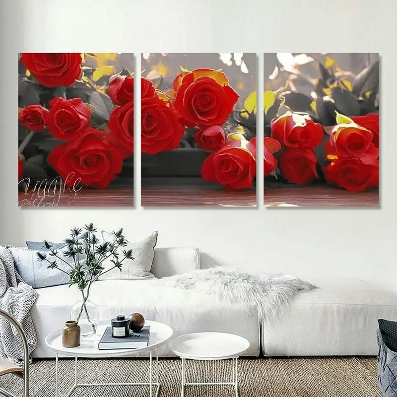 3pcs Elegant Red Rose Floral Metal Print Ready to Hang Art