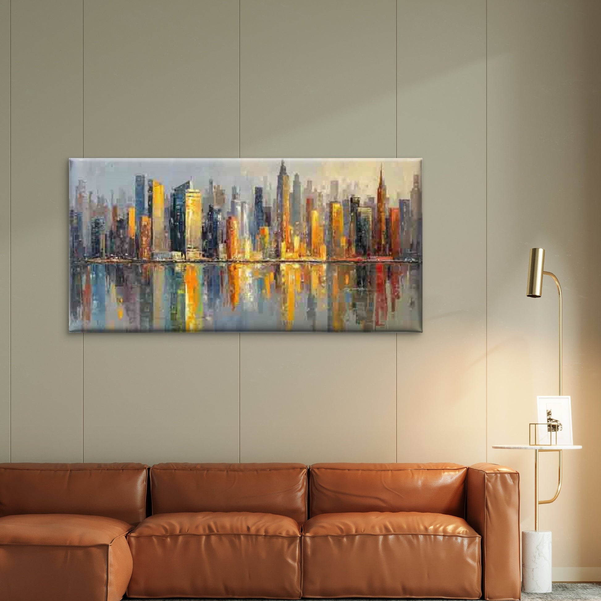 Urban Skyline, Golden Sunset Wall Art Canvas Office Home Room Framed 120x60cm - Bella Home Decor