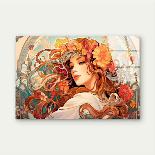Beautiful Woman & Flowers Acrylic Glass Printing Wall Art Australian Made Quality