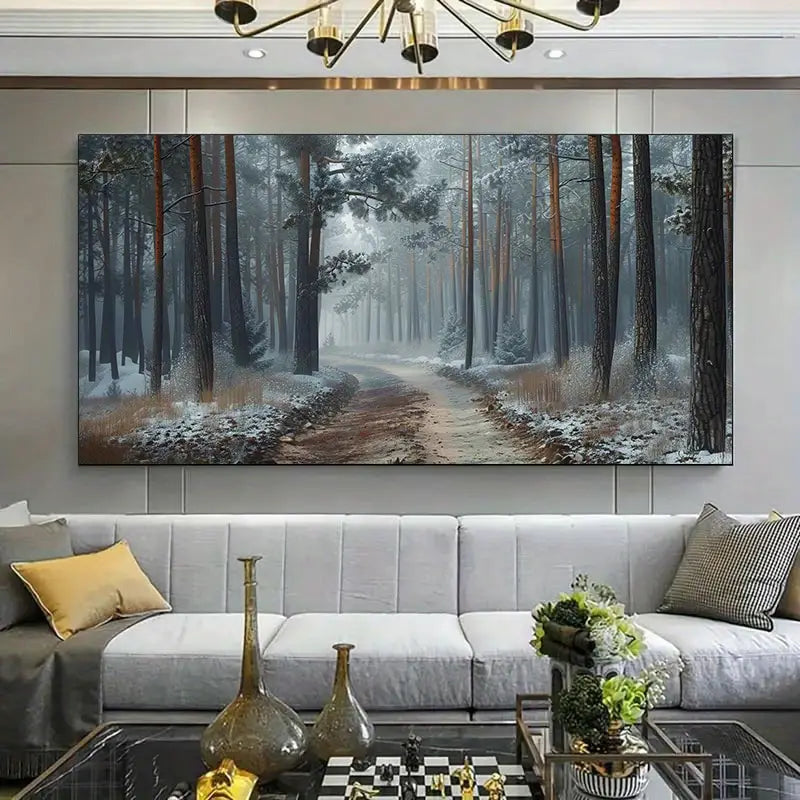 Winter Forest Misty Trees wall canvas office home room framed 120x60cm - Bella Home Decor