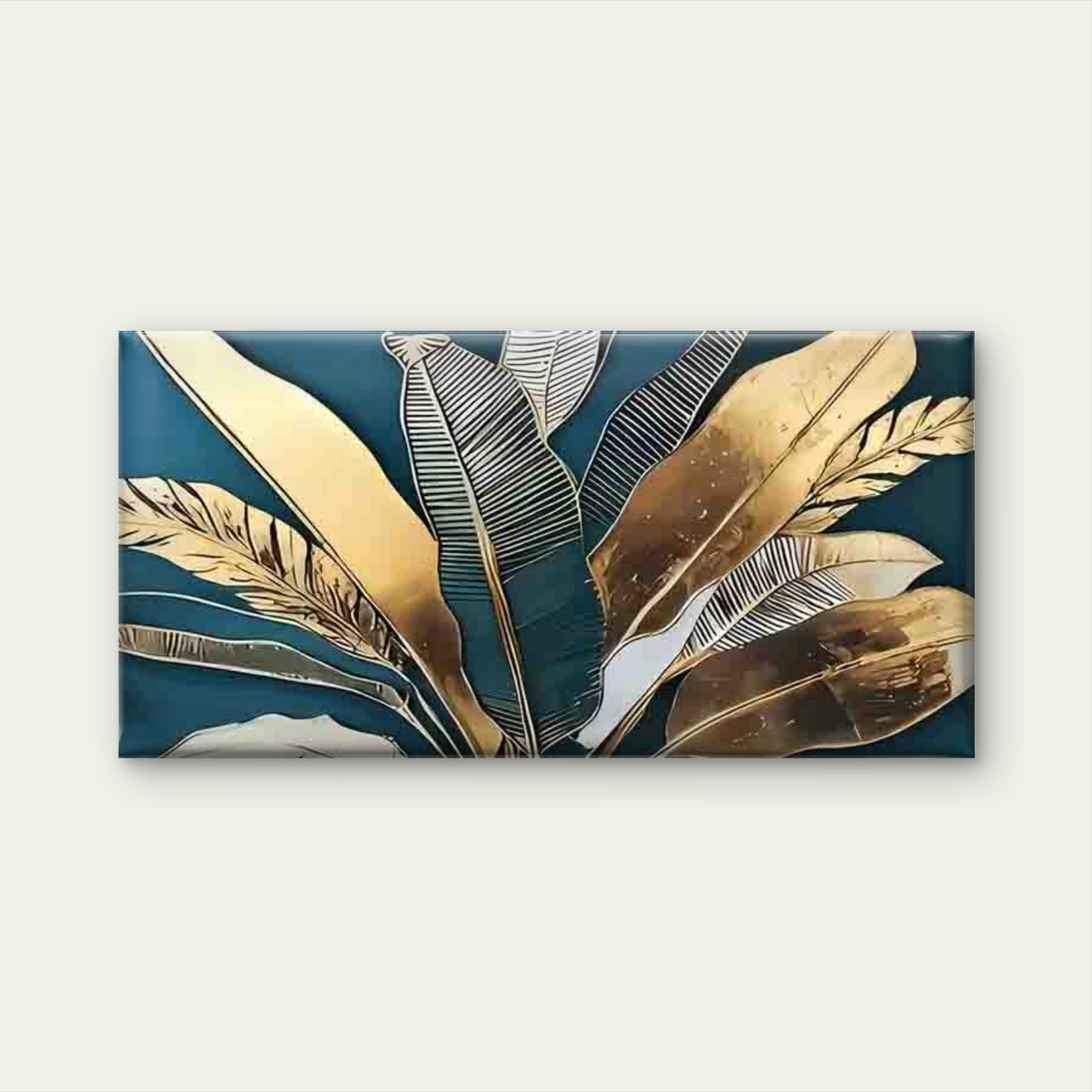 Golden Tropical Monstera & Palm Wall Art Canvas Office Home Room Framed 120x60cm - Bella Home Decor