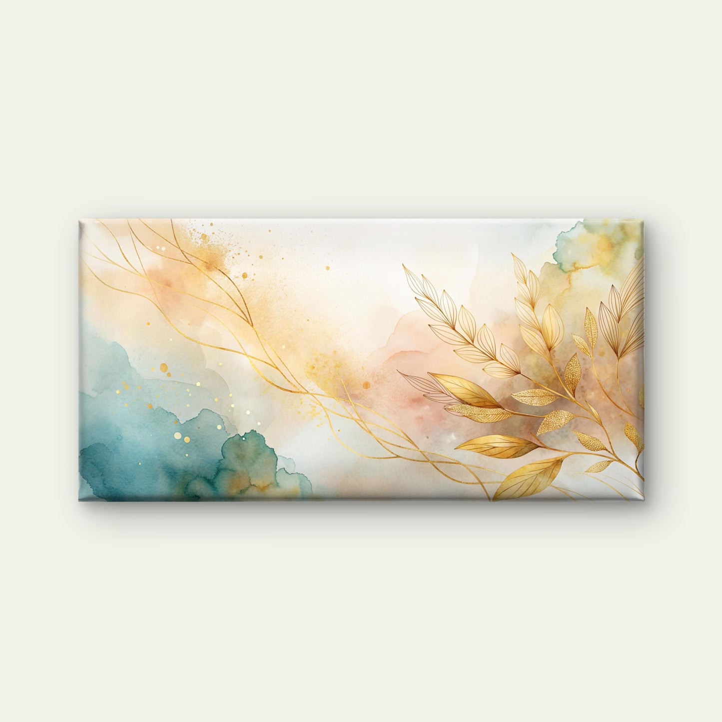Golden Ether Botanical Leaves Wall Art Canvas Office Home Room Framed 120x60cm - Bella Home Decor