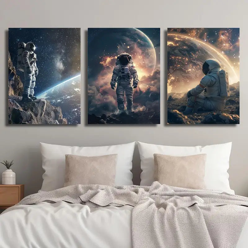 3pcs Aventura Espacial Metal Print Ready to Hang Art - Bella Home Decor