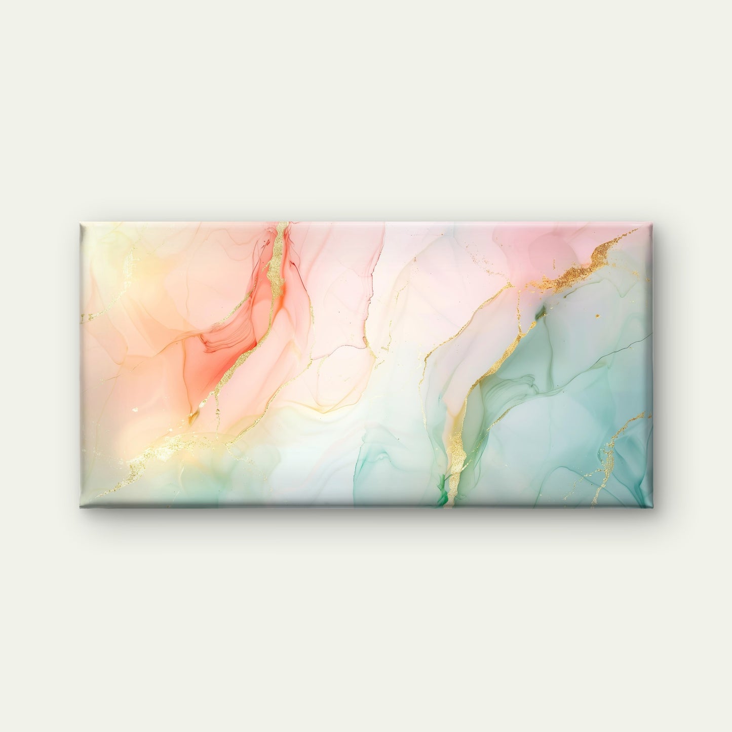 Golden Veins In Pastel Wall Art Canvas Office Home Room Framed 120x60cm - Bella Home Decor