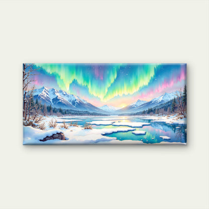 Northern Lights Aurora Mountain Wall Art Canvas Office Home Room Framed 120x60cm