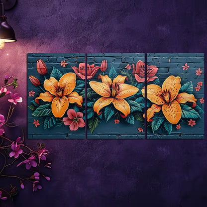 3pcs Vibrant Lilies and Roses Wall Art Set Canvas Framed 50x70cm - High Quality Print 100% Australian Made Wall Canvas Ready to Hang