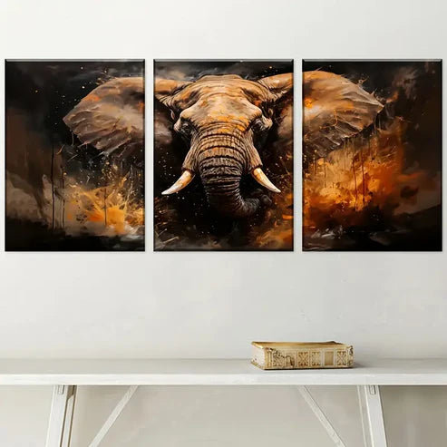 3pcs Vintage Style Elephant Animal Abstract Art Wall Art Canvas Unframed - High Quality Print 100% Australian Made Wall Canvas