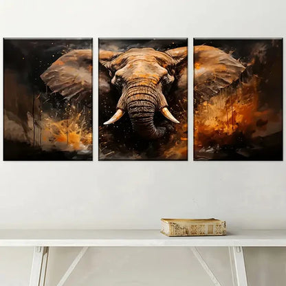 3pcs Vintage Style Elephant Animal Abstract Art Wall Art Canvas Unframed - High Quality Print 100% Australian Made Wall Canvas