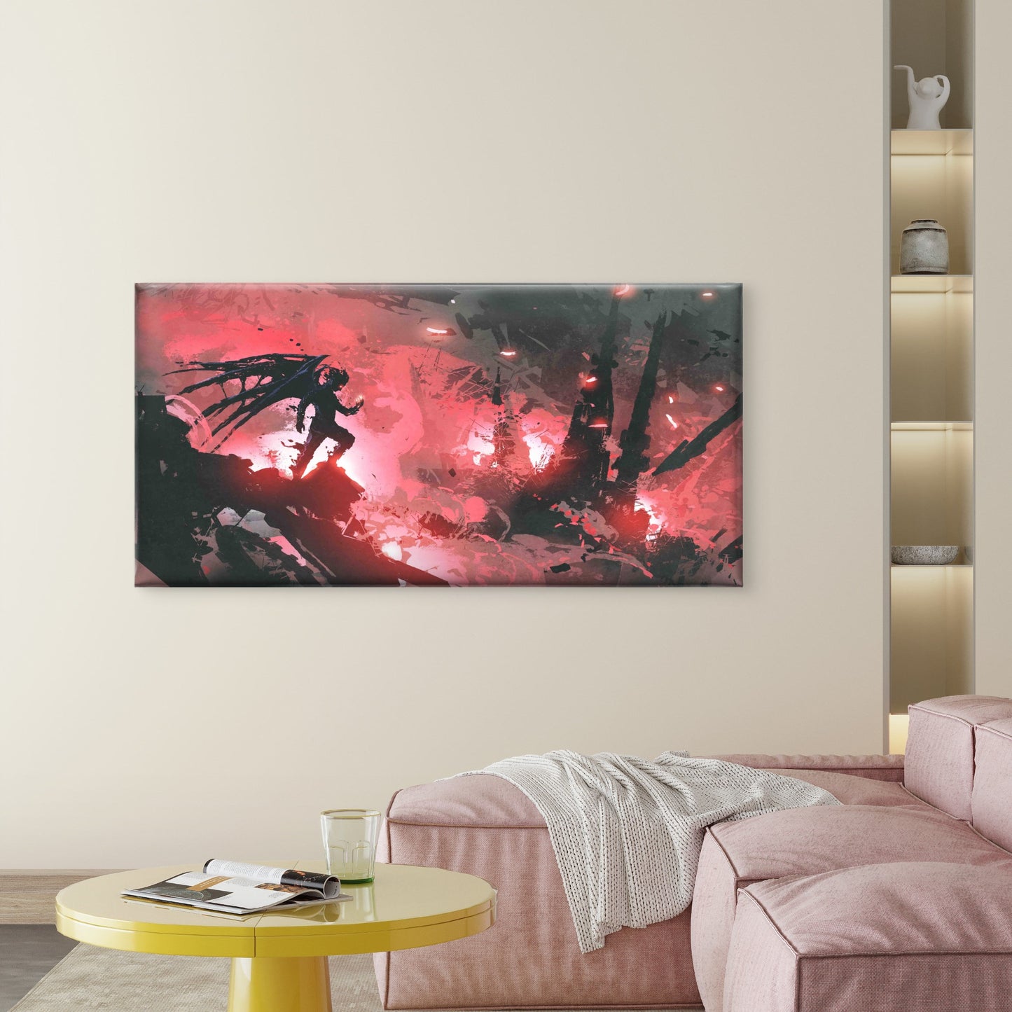 Devil Standing on Ruin Wall Art Canvas Office Home Room Framed 120x60cm - Bella Home Decor
