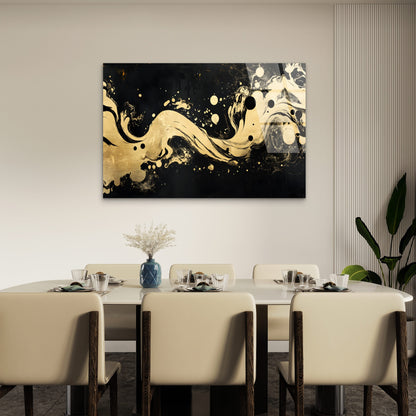 Abstract Black Gold Foil Fluid Wave Acrylic Glass Printing Wall Art Australian Made Quality