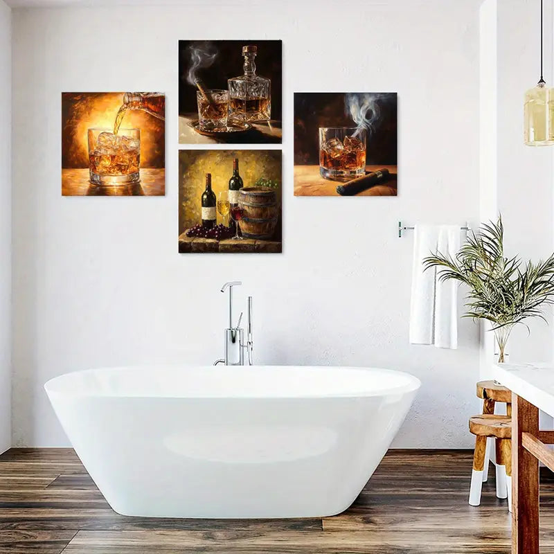 4pcs Whiskey & Wine Canvas Prints Wall Art Canvas Framed
