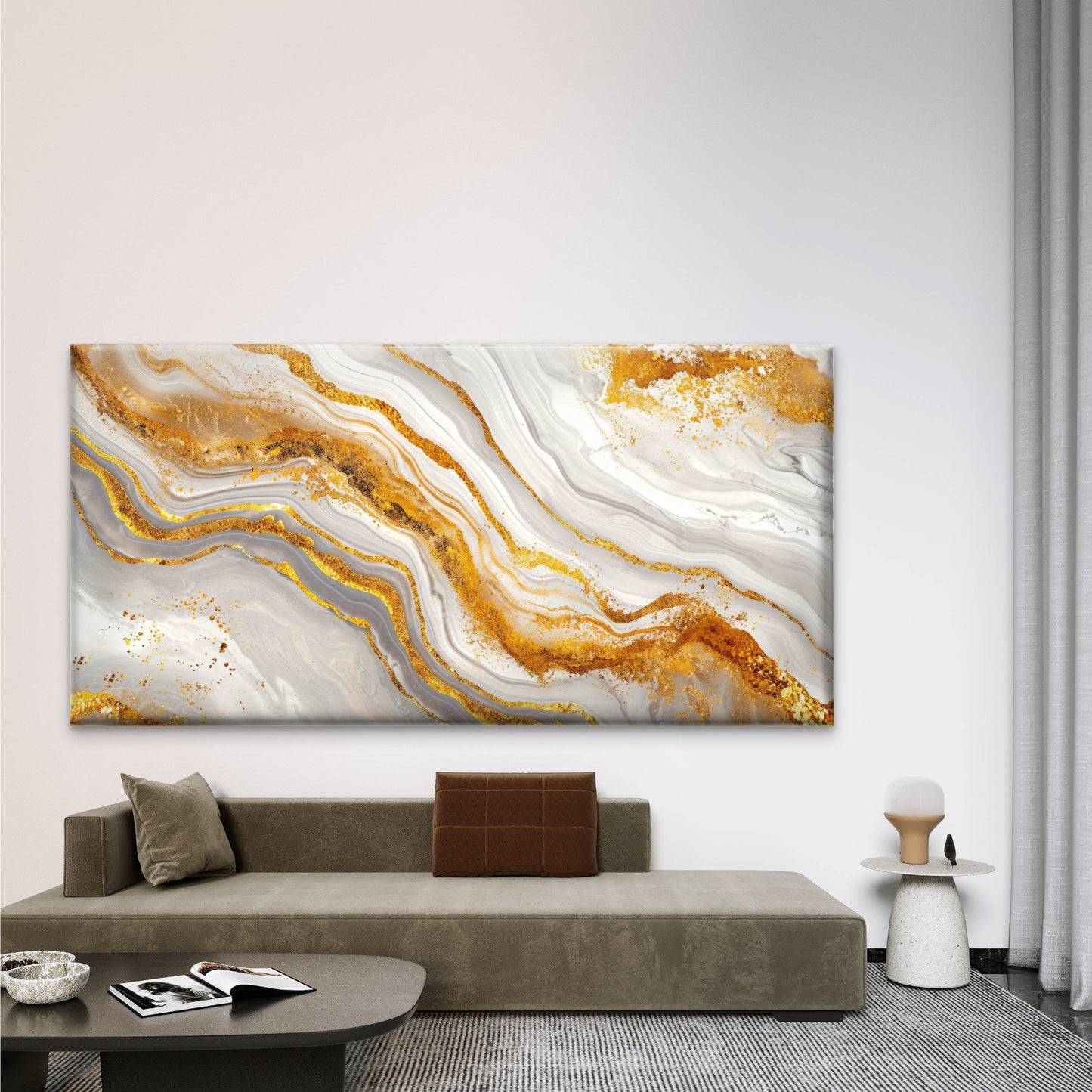 Luxurious Gold, White Marble Wall Art Canvas Office Home Room Framed 120x60cm