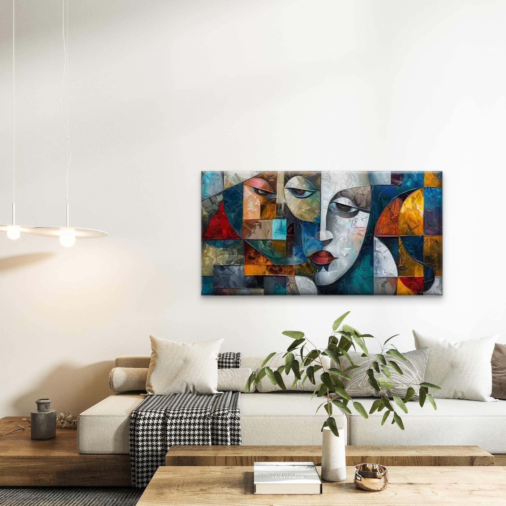 Abstract Vibrant Faces Wall Art Canvas Office Home Room Framed 120x60cm - Bella Home Decor