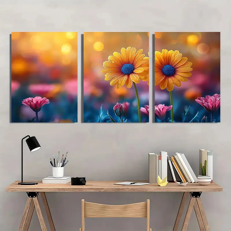 3pcs Vibrant Daisy Canvas Art  etal Print Ready to Hang Art
