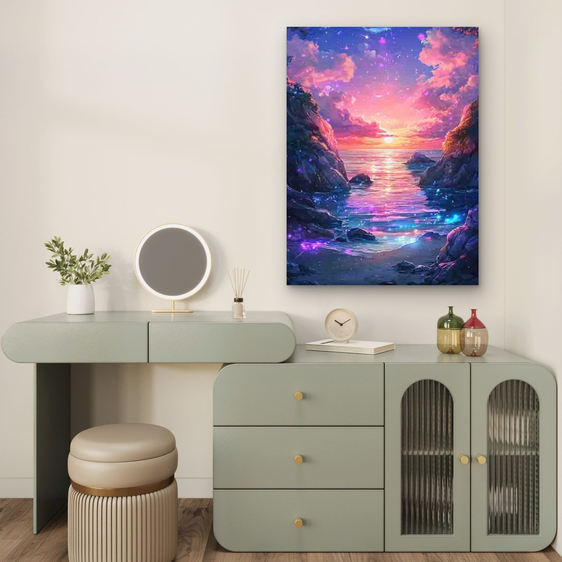 Beach Sunset Seascape with Stars & Cosmic Sky 60x90cm Metal Print Ready to Hang - Bella Home Decor