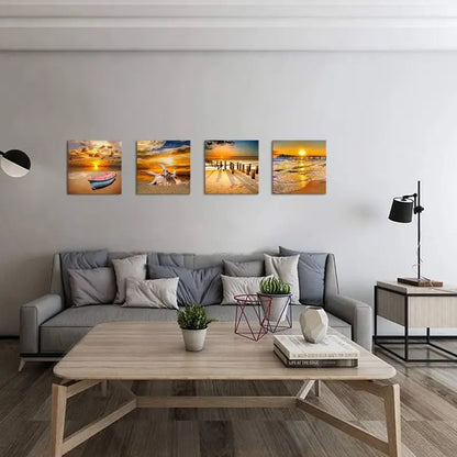 4pcs Holiday Art Ocean Sunset  Art Canvas Framed - Bella Home Decor