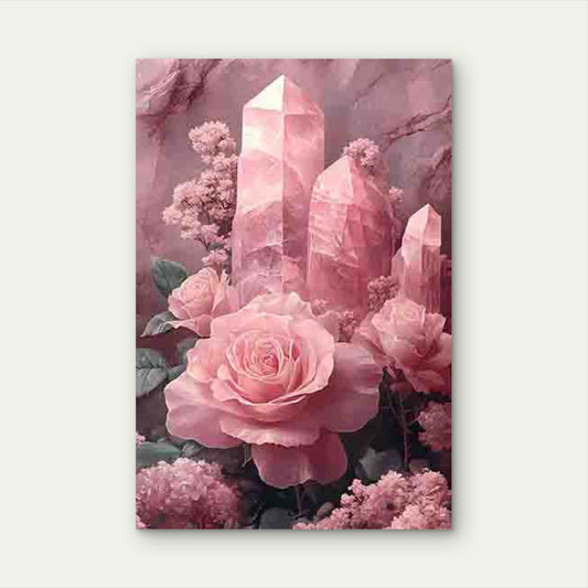 Dreamy Pink Crystal And Rose Pattern 40x60cm Metal Print Ready to Hang