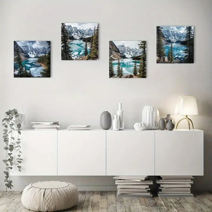 4pcs Moraine Lake And The Rocky Mountain Wall Art Canvas Framed