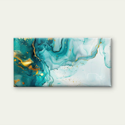Teal Waves Gold Speck Wall Art Canvas Office Home Room Framed 120x60cm