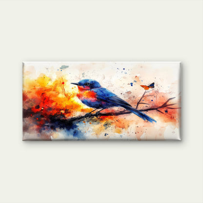 Bluebird On Branch Watercolor Wall Art Canvas Office Home Room Framed 120x60cm