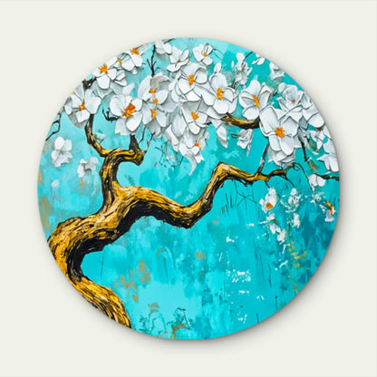 Blue White Tree Painting Acrylic Glass Rounded Print Tempered Glass Wall Art 100% Made in Australia Ready to Hang - Bella Home Decor