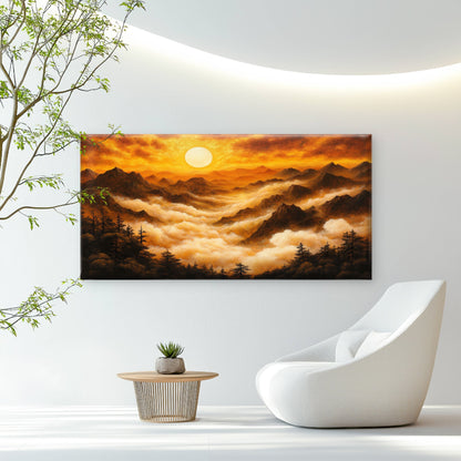 Golden Mountain Cloudscape Sun Wall Art Canvas Office Home Room Framed 120x60cm