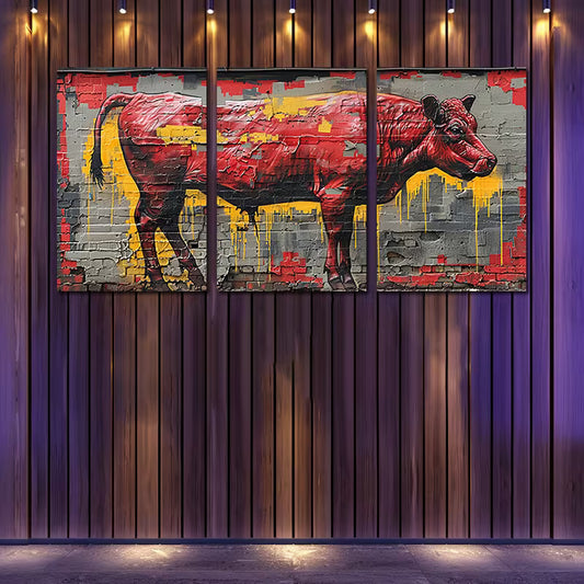 3pcs Modern Abstract Cow Artwork Wall Art Set Canvas Framed 40x60cm - High Quality Print 100% Australian Made Wall Canvas Ready to Hang