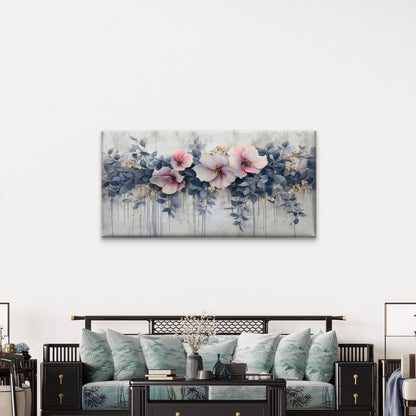Abstract Pink Flower Blue Foliage Wall Art Canvas Office Home Framed 120x60cm