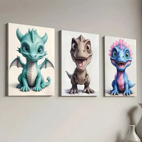 3pcs Pieces of Minimalist-Style Dragon Wall Art Set Canvas Framed 60x90cm - High Quality Print 100% Australian Made Wall Canvas Ready to Hang