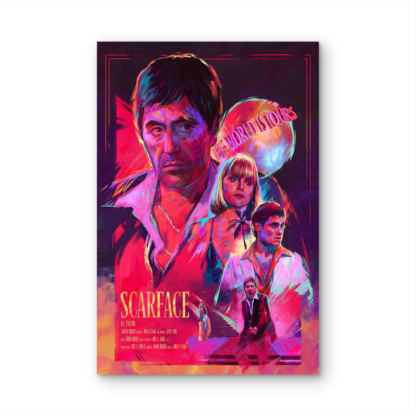 Retro Synthwave Miami Mobster Film Collage Neon 60x90cm Metal Print Ready to Hang