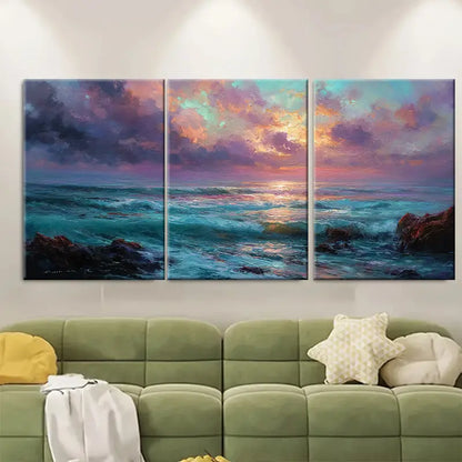 3pcs Cloud Seascape Oil Panoramic Sunset Coastal Wall Art Set Canvas Framed 40x60cm - High Quality Print 100% Australian Made Wall Canvas Ready to Hang - Bella Home Decor