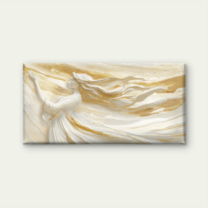 White Gold Angel Woman Relief Wall Art Canvas Office Home Room Framed 120x60cm
