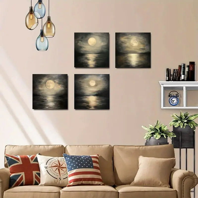 4pcs Moody Dark Moon  MM  Wall Art Canvas Framed