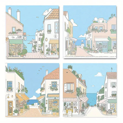 4pcs Blue and brown cute anim  BDC   Wall Art Canvas Framed