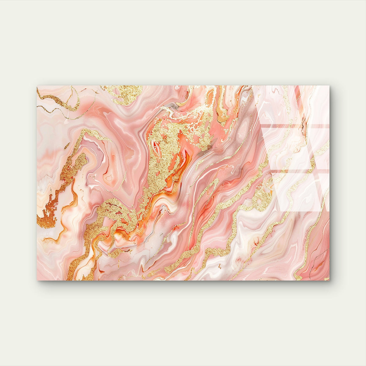 Pink Gold Marble Swirl Glass Printing Wall Art Australian Made Quality
