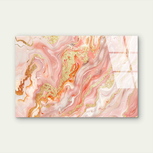 Pink Gold Marble Swirl Glass Printing Wall Art Australian Made Quality