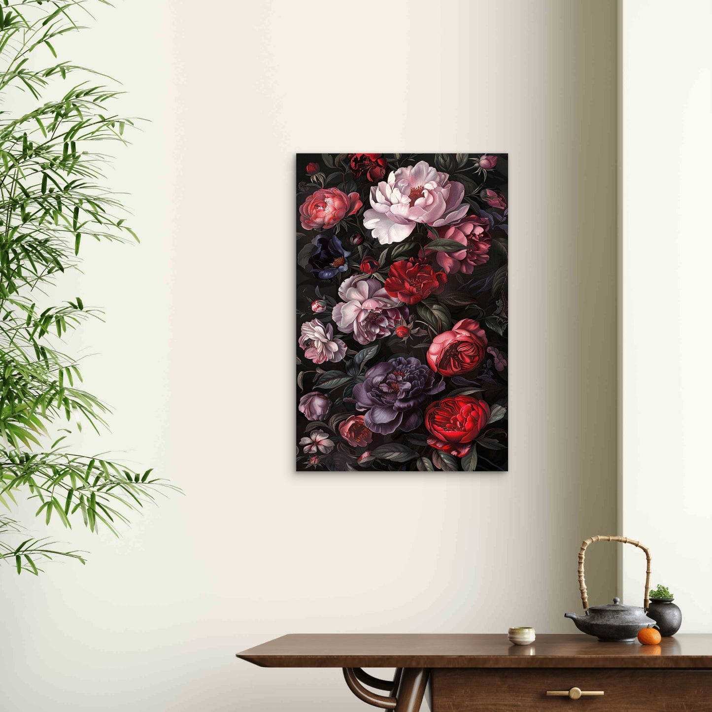 Dark Moody Floral Peony Rose Painting 40x60cm Metal Print Ready to Hang