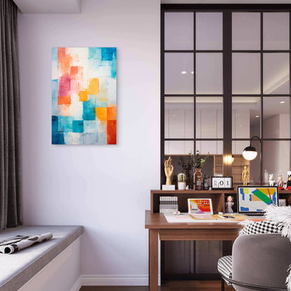 Blue Orange Geometric Abstract Oil Art 40x60cm Metal Print Ready to Hang