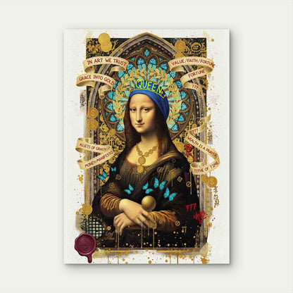 Graffiti Crowned Woman Smiling Serenely 40x60cm Metal Print Ready to Hang - Bella Home Decor
