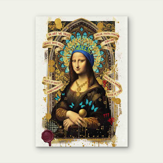Graffiti Crowned Woman Smiling Serenely 40x60cm Metal Print Ready to Hang