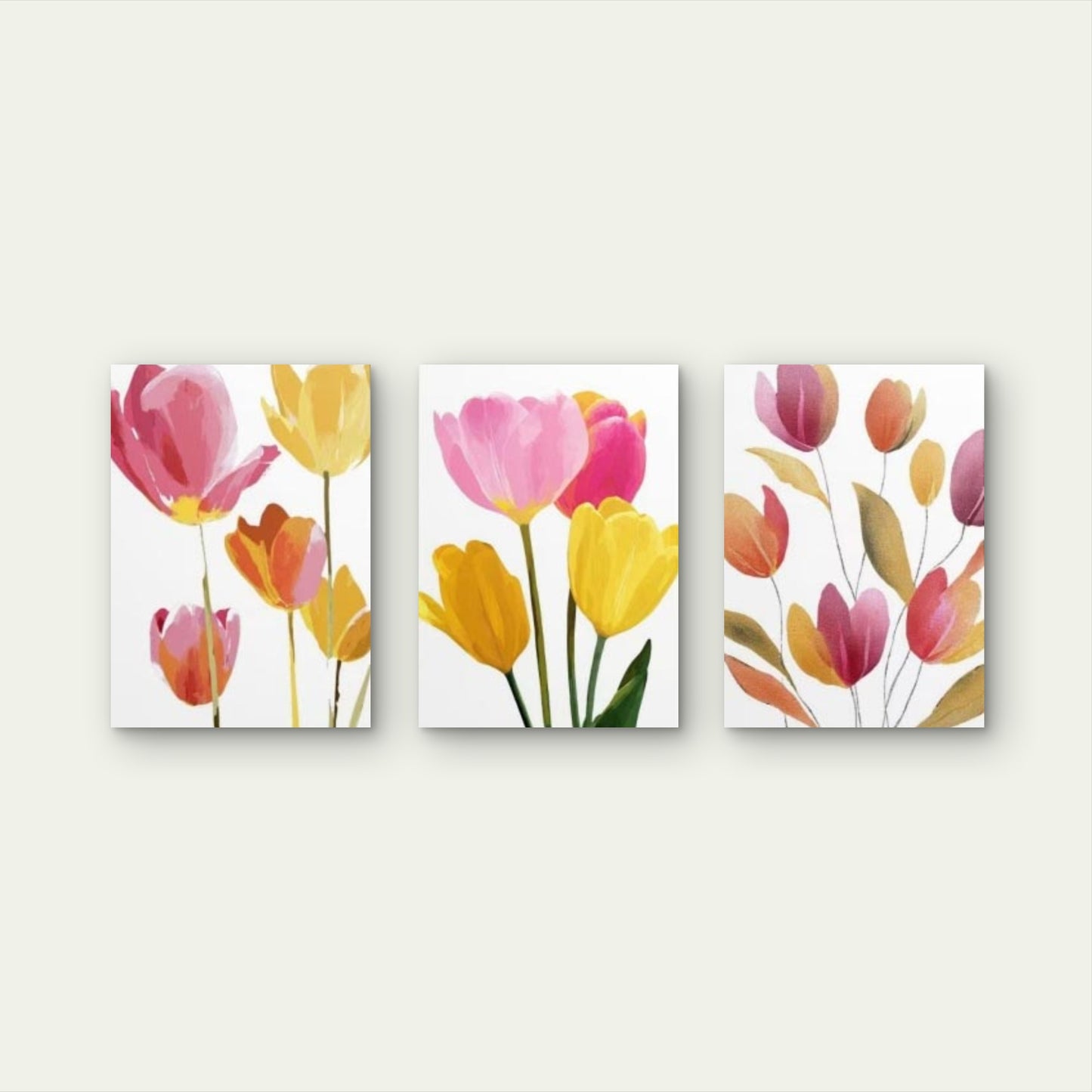 3pcs Pink Yellow Watercolour Tulips Floral Wall Art Set Canvas Framed 40x60cm - High Quality Print 100% Australian Made Wall Canvas Ready to Hang - Bella Home Decor
